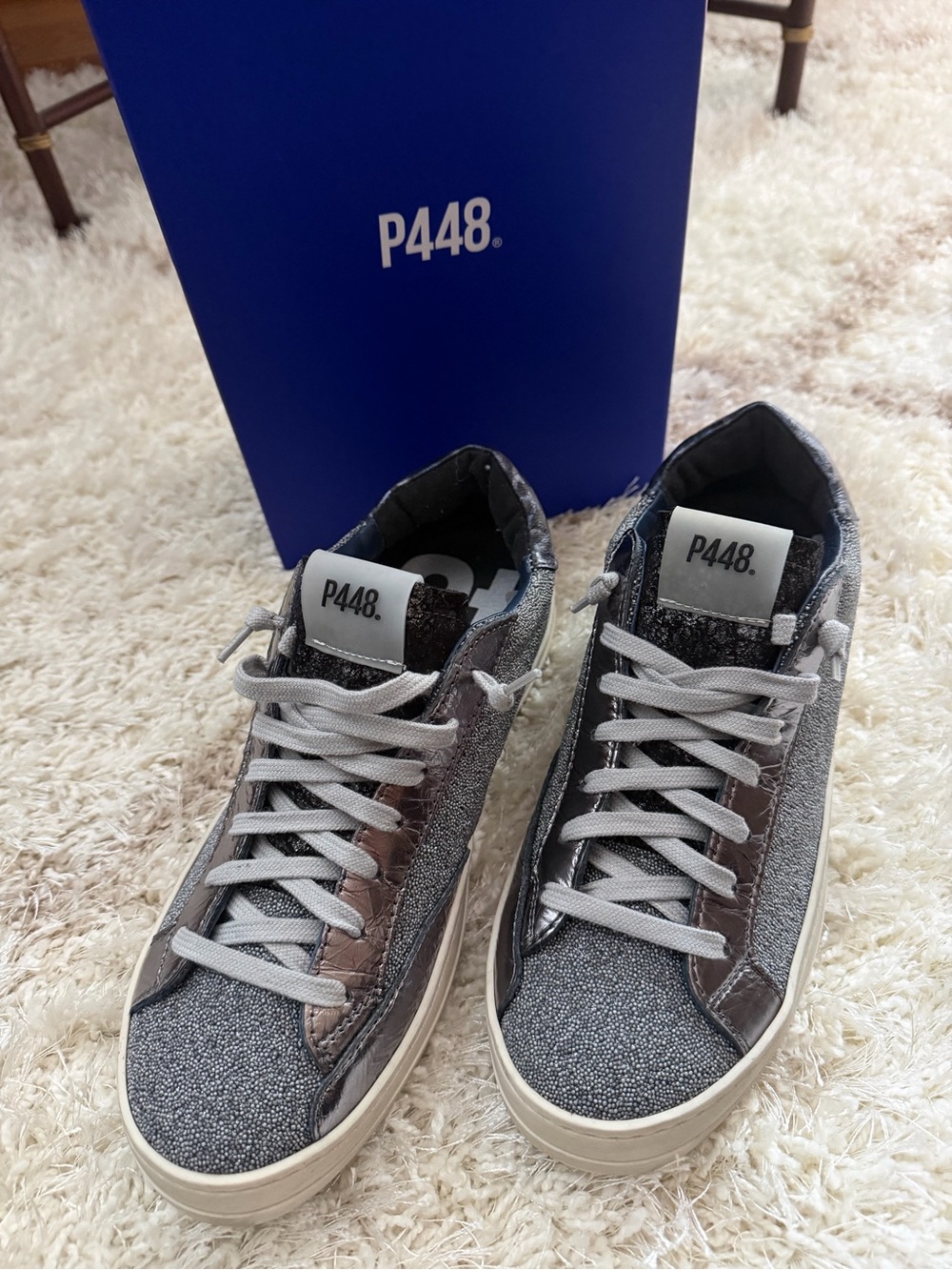 P448 Women's Low-Top Sneakers in Silver and Gray